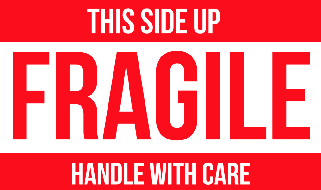 Free Printable Fragile Labels with text this side up fragile handle with care