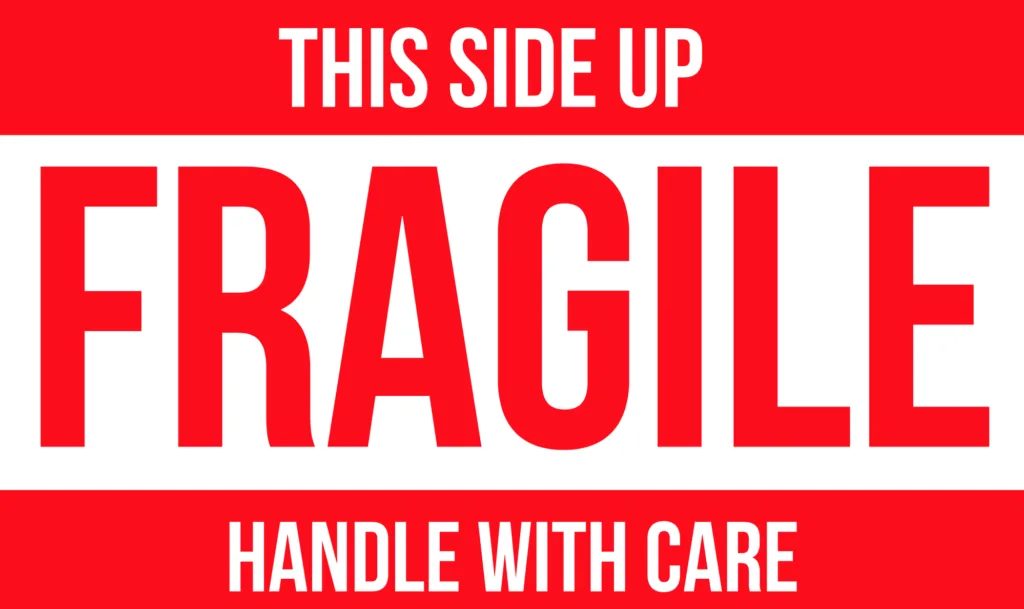 Free Printable Fragile Labels with text this side up fragile handle with care